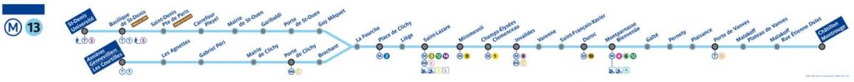 Карта Парижа лінії метро 13