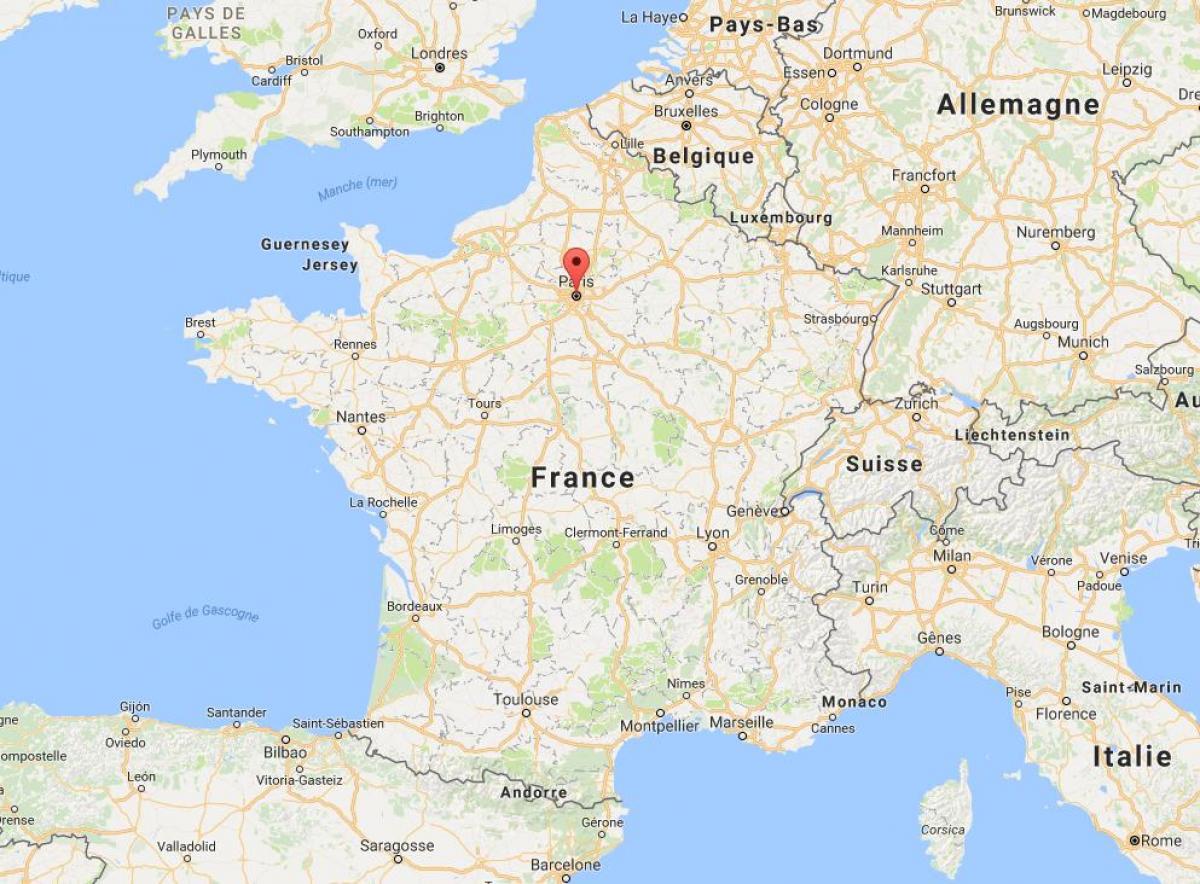 Карта Парижа на мапі Франції