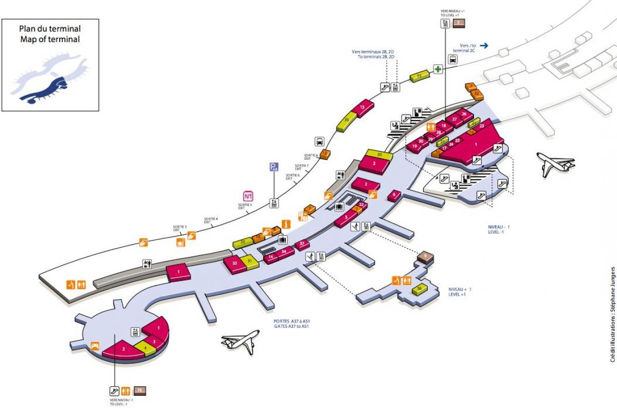 Карта Шарль де Голль термінал аеропорту 2А