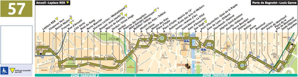 Карта автобусів Парижа лінія 57