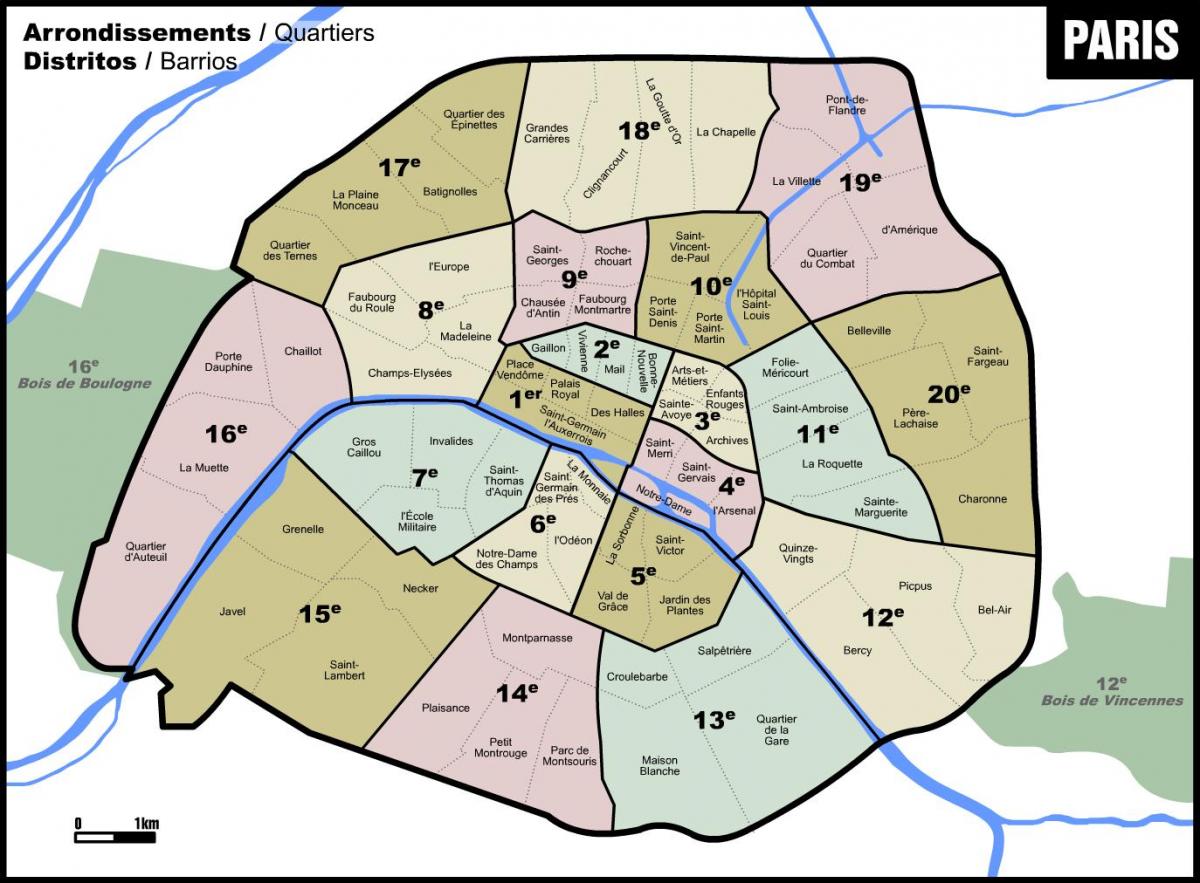 Карта квартали Парижа