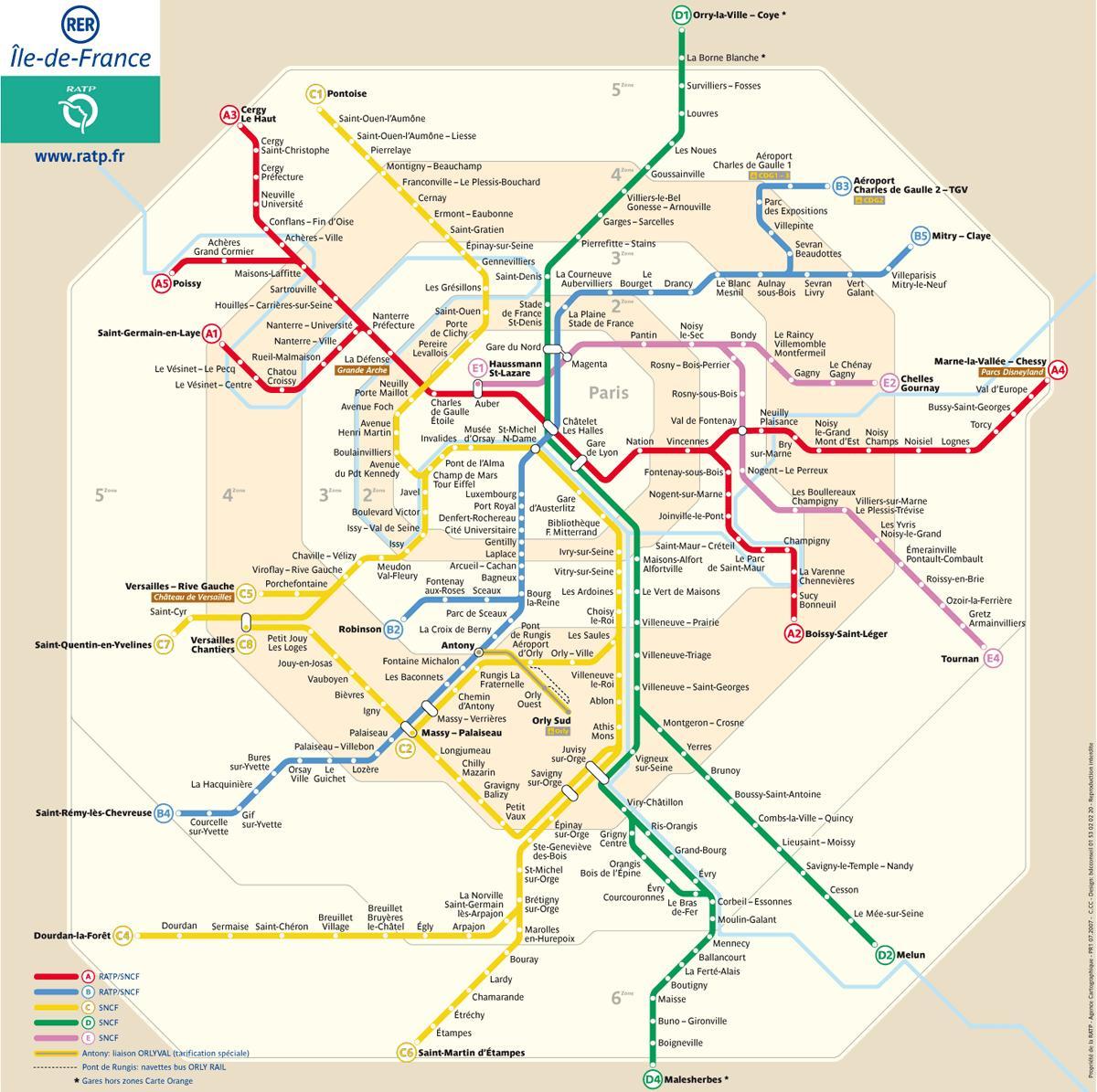 Карта поїздів rer в
