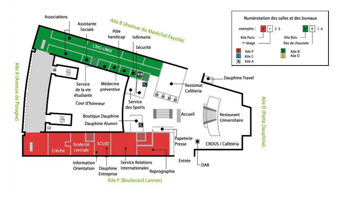 Карта університету Дофін - цокольний поверх