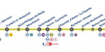 Карта Парижа лінії метро 9